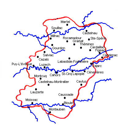Carte du Quercy médiéval (villes)